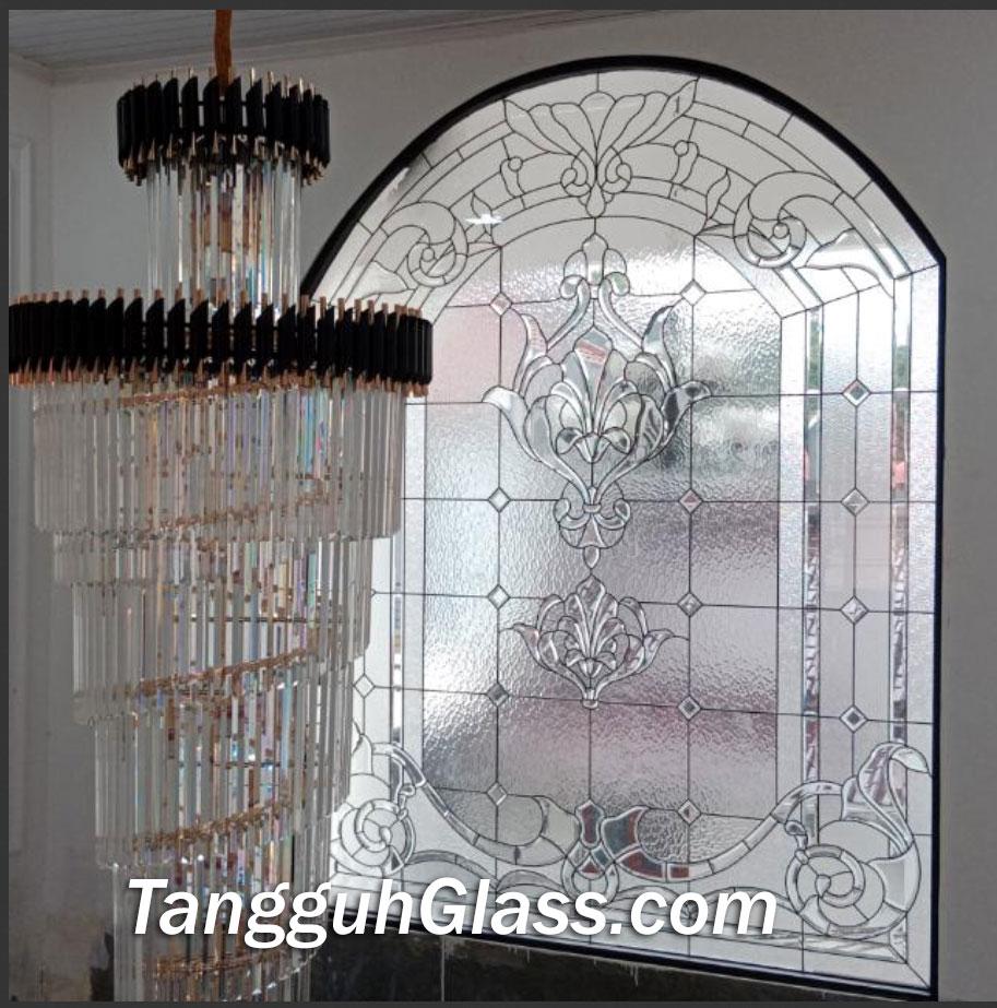 Galeri kaca inlay diamond motif bunga klasik untuk jendela dan pintu - Tangguh Glass